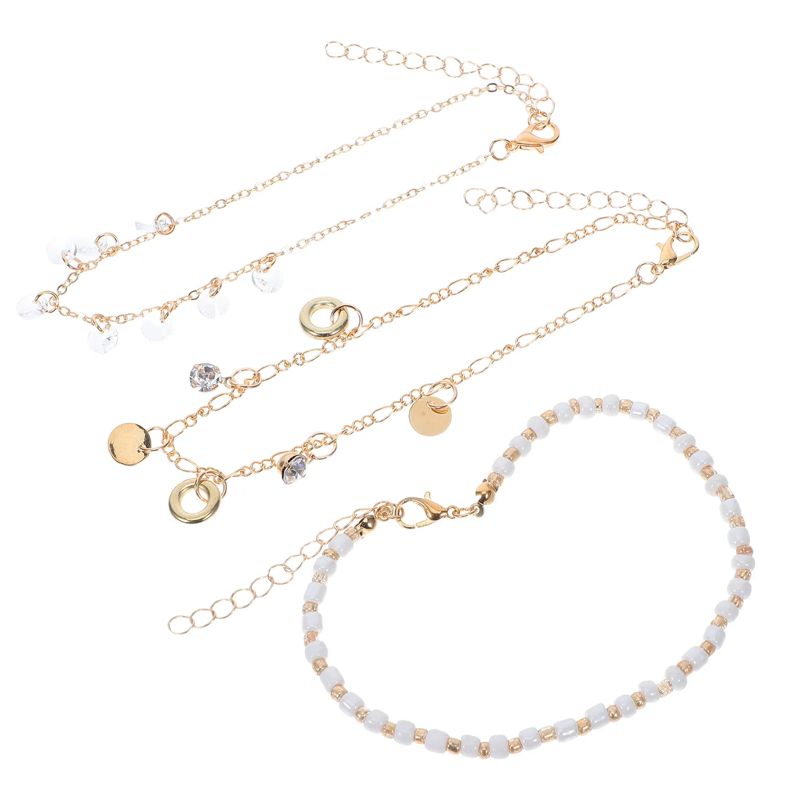 1Set Rice Beads Anklet Unique Durable 3 Separate Chains Tassels Graceful Circular Foot Chain Elegant for Women
