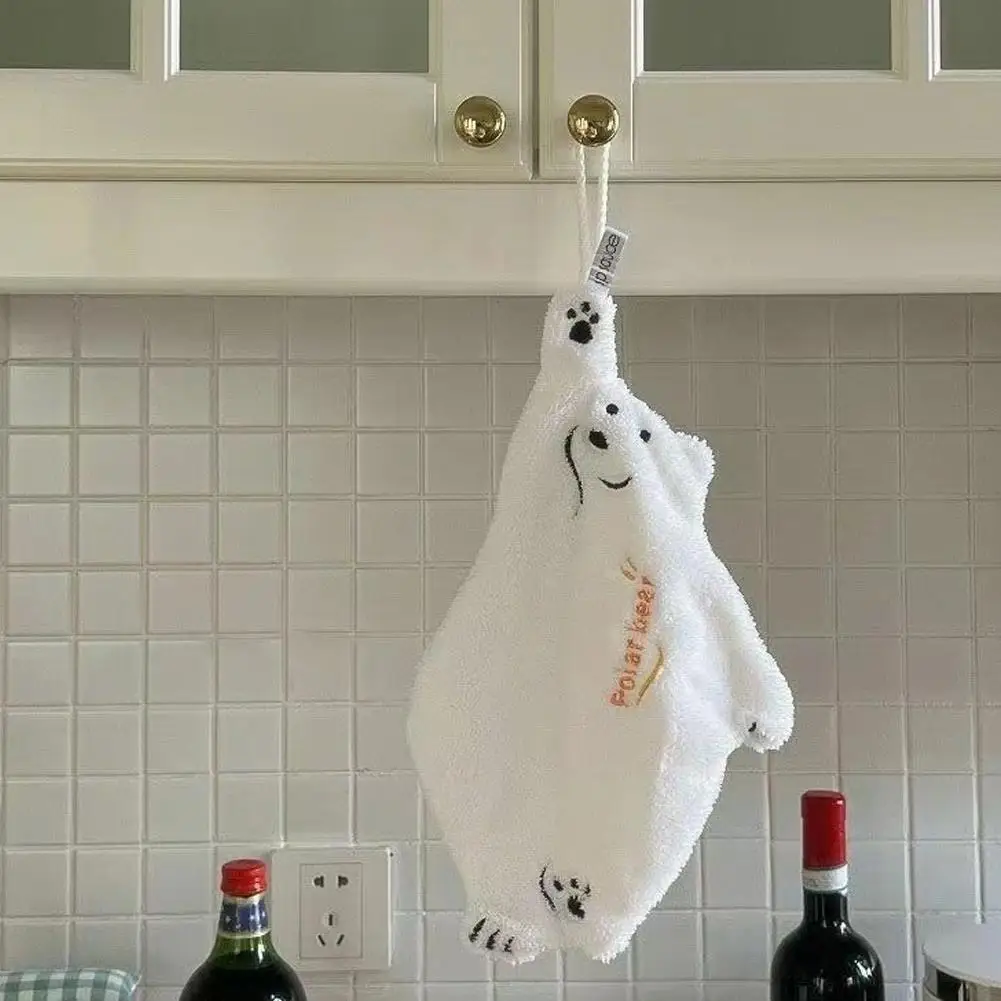 

Полотенце для рук из кораллового вельвета Polar Bear для кухни и ванной комнаты, ультрамягкое, быстросохнущее, супервпитывающее, подвесное полотенце для вытирания рук