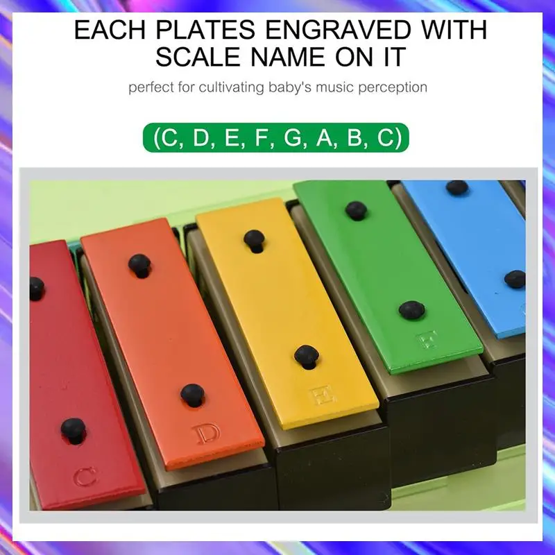 

Quality 1Set 8-Note Xylophone Colorful Glockenspiel Removable Plates Resonator With Plastic Mallets Green Case