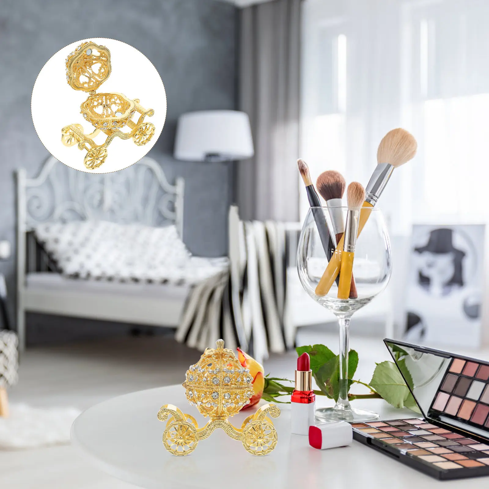 

Pumpkin Carriage Jewelry Box Zinc Alloy Separable Hinged Design Jewelry Storage Holder Decorative Box European Style Living Room