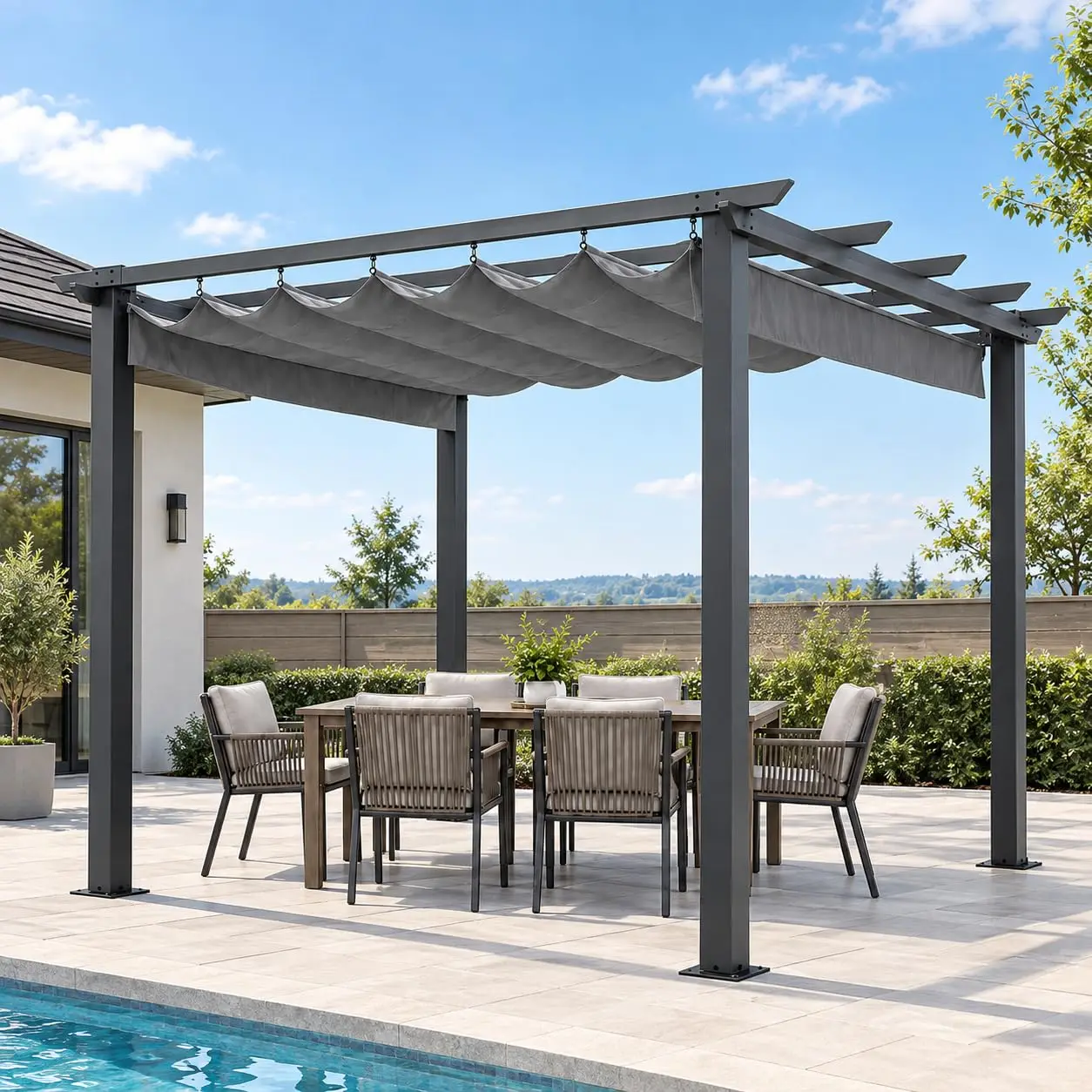10 x 13 FT Outdoor Aluminum Pergola with Retractable Canopy, Gray