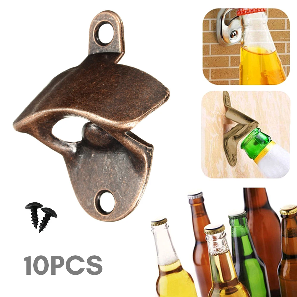 10PCS Vintage Bottle Opener Wall Mounted Zinc Alloy Beer Opener Tool Wine Bar Accessories with Screws Opener Party Kitchen Tools