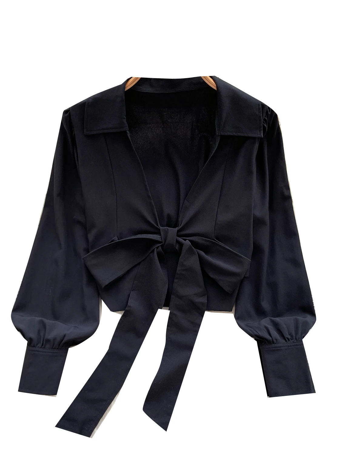 

Ele Long Sve irt Women's Knot Waist Design Hollow out Tie Top Korean Sle Casual Summer Faion