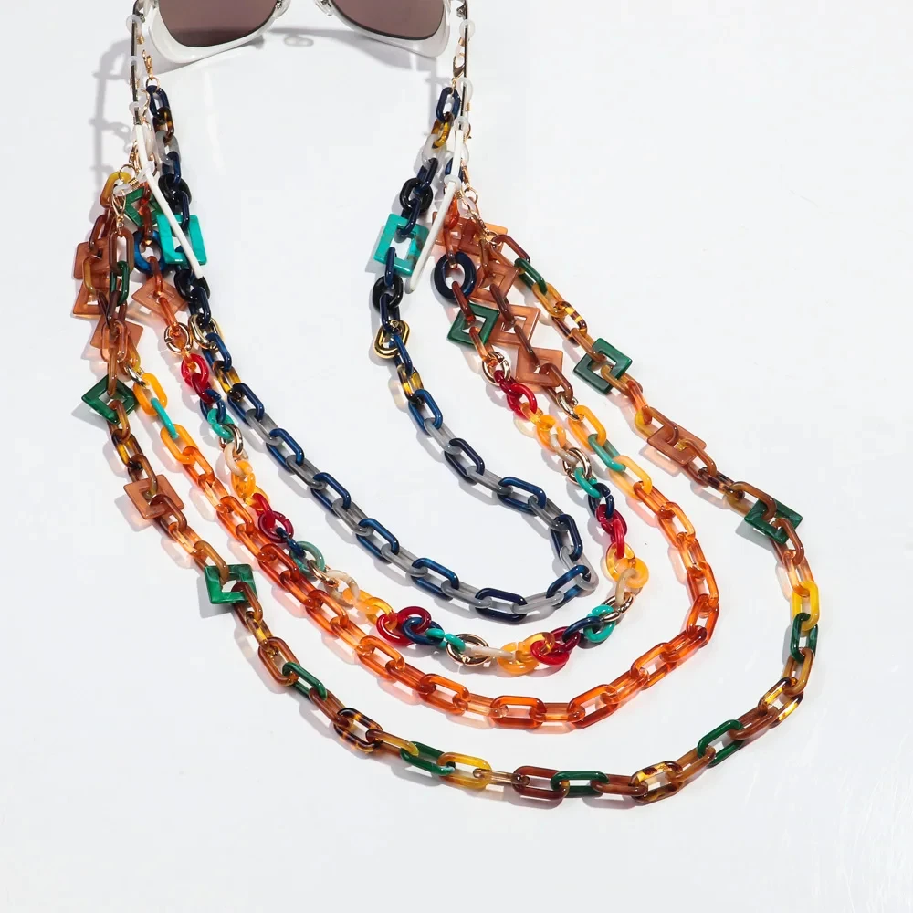 Boho Colorful Acrylic Glasses Chain for Women Fashion Resin Geometric Lanyard Cord Strap Hanging Chain on Sunglasses Accessories