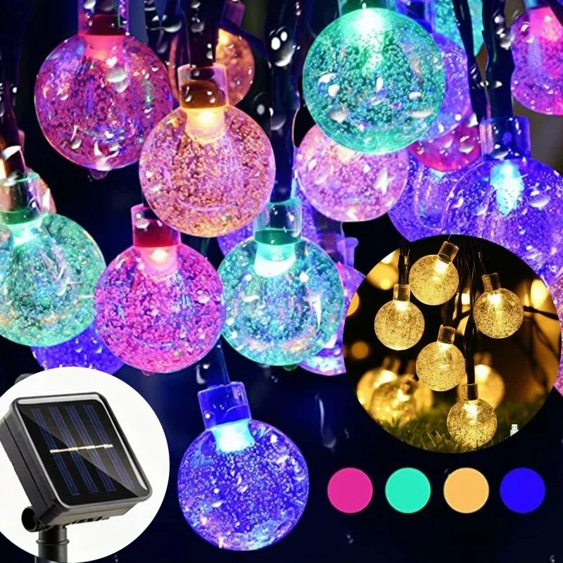 Solar String Lights Outdoor LED Crystal Globe Lights Waterproof Solar Festoon Fairy Light for Garden Christmas Outdoor Decor
