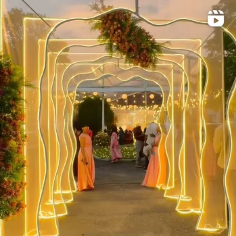 Decoration Outdoor Wedding Walkway Light Emitting Diode Aisle Arch Metal Mesh Square Background Frame Bracket Tunnel Arch Wall