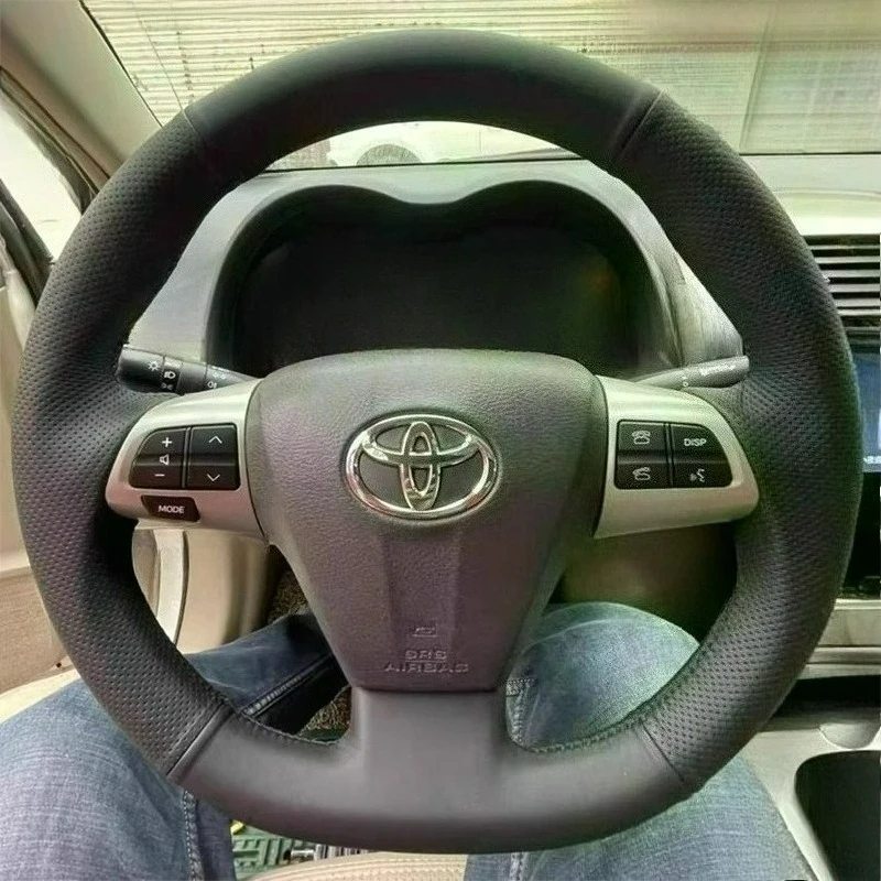 

Для Toyota Corolla 2011-2013 RAV4 2011 2012, прошитый вручную ремонт, нескользящий черный кожаный чехол на руль автомобиля