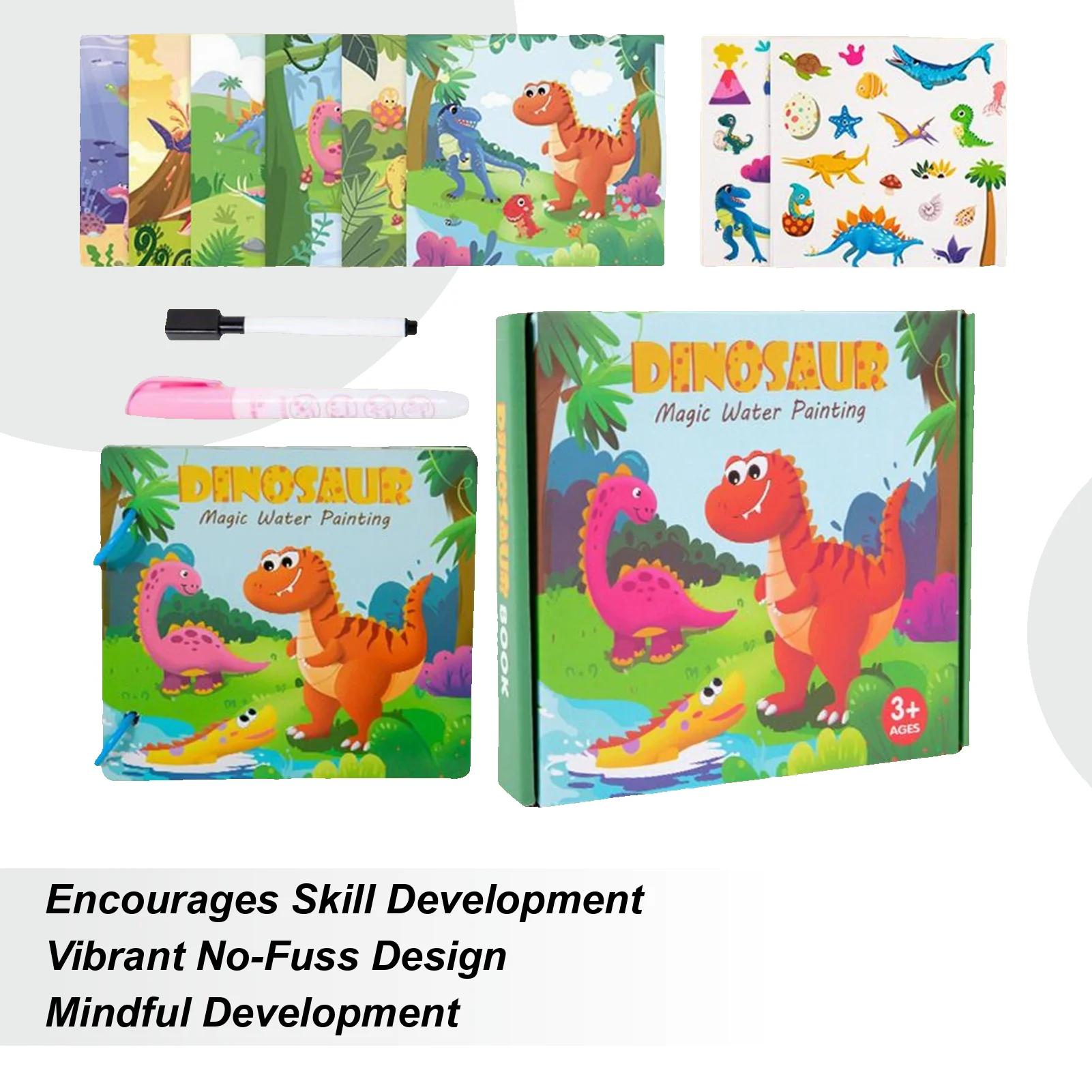 Watercolor Workbook Dinosaur Paper Coloring Workbook Water Paint Book For Boy Girl Student Toddler Artist Beginner Youth School