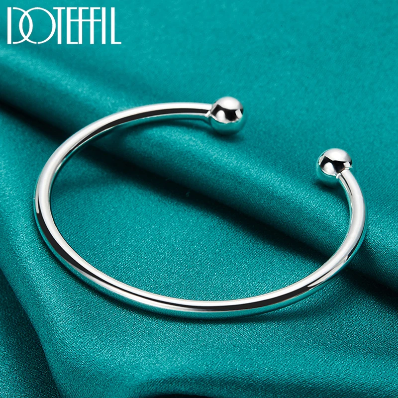 DOTEFFIL 925 Sterling Silver 4mm Smooth Solid Bead Bracelet Cufflinks Bangles For Women Man Wedding Engagement Party Jewelry image 4