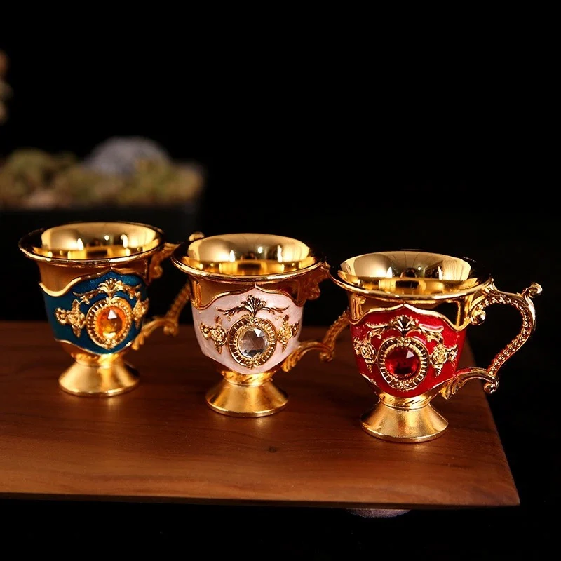 Fashion Europe and The United States Style Creative Home Metal White Wine Cup Alloy Pattern Gems Decorated Classical Wine Sets