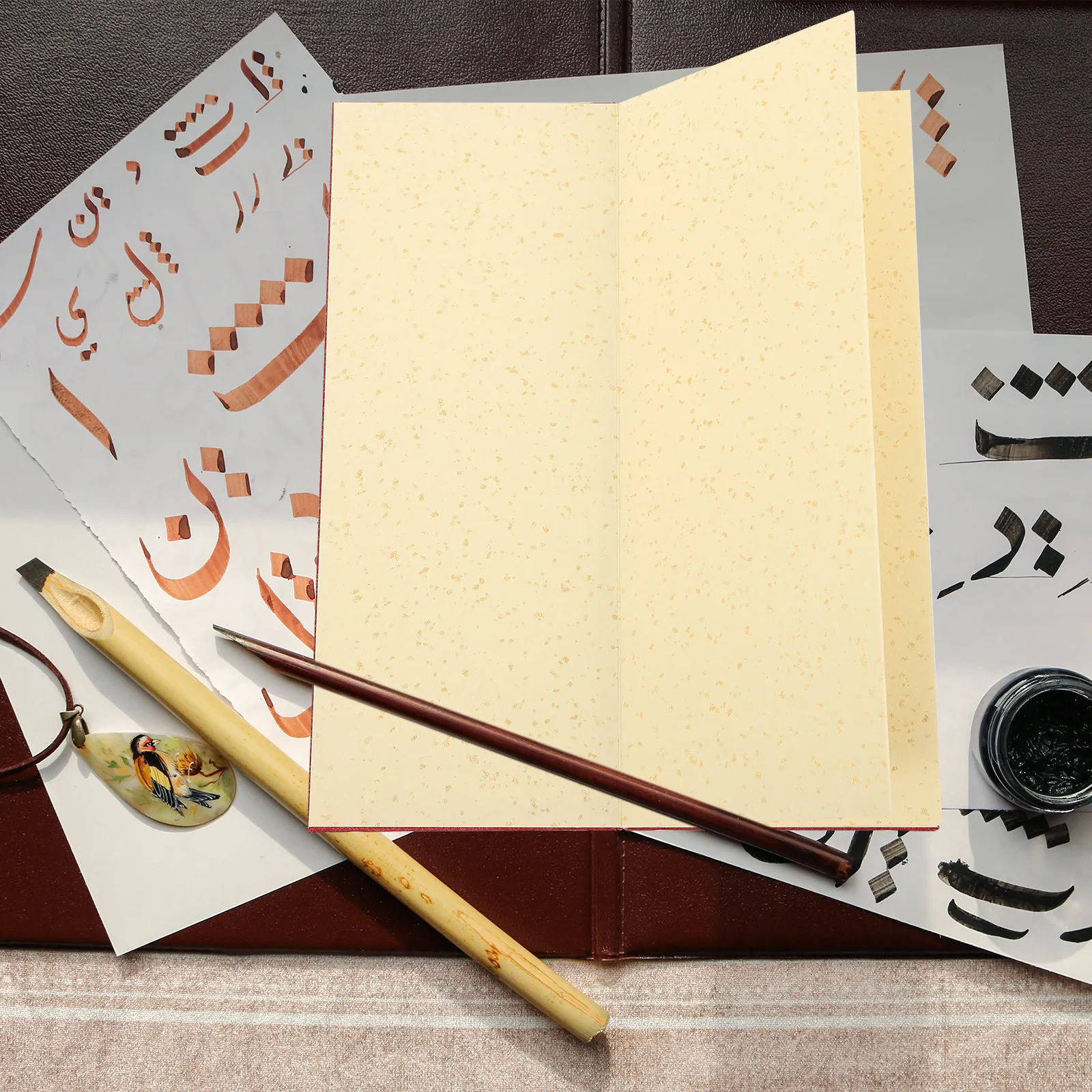 Foldable Blank Calligraphy Paper Book Made of Traditional Xuan Paper Dense Board Cover Retro Aged for Chinese