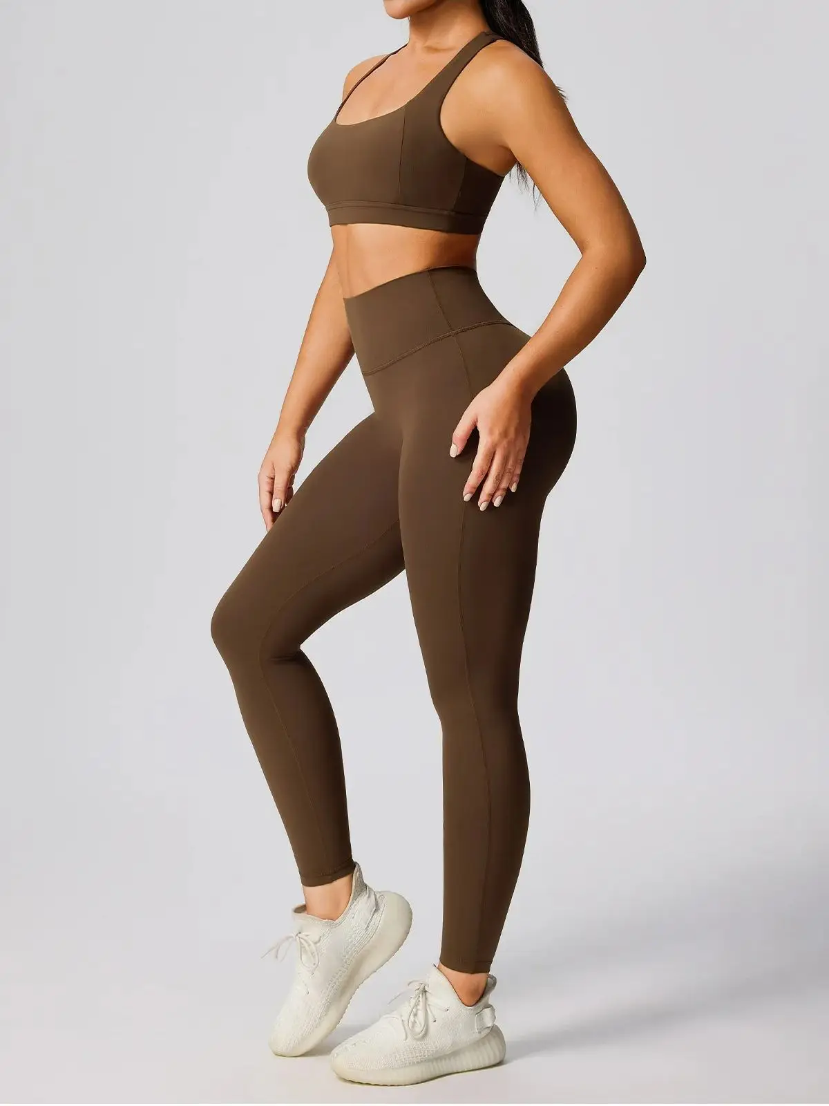 

Женская одежда для фитнеса, комплект из двух предметов, высокая талия, подтяжка бедер, плотная спортивная одежда, быстросохнущая дышащая одежда для занятий йогой в тренажерном зале