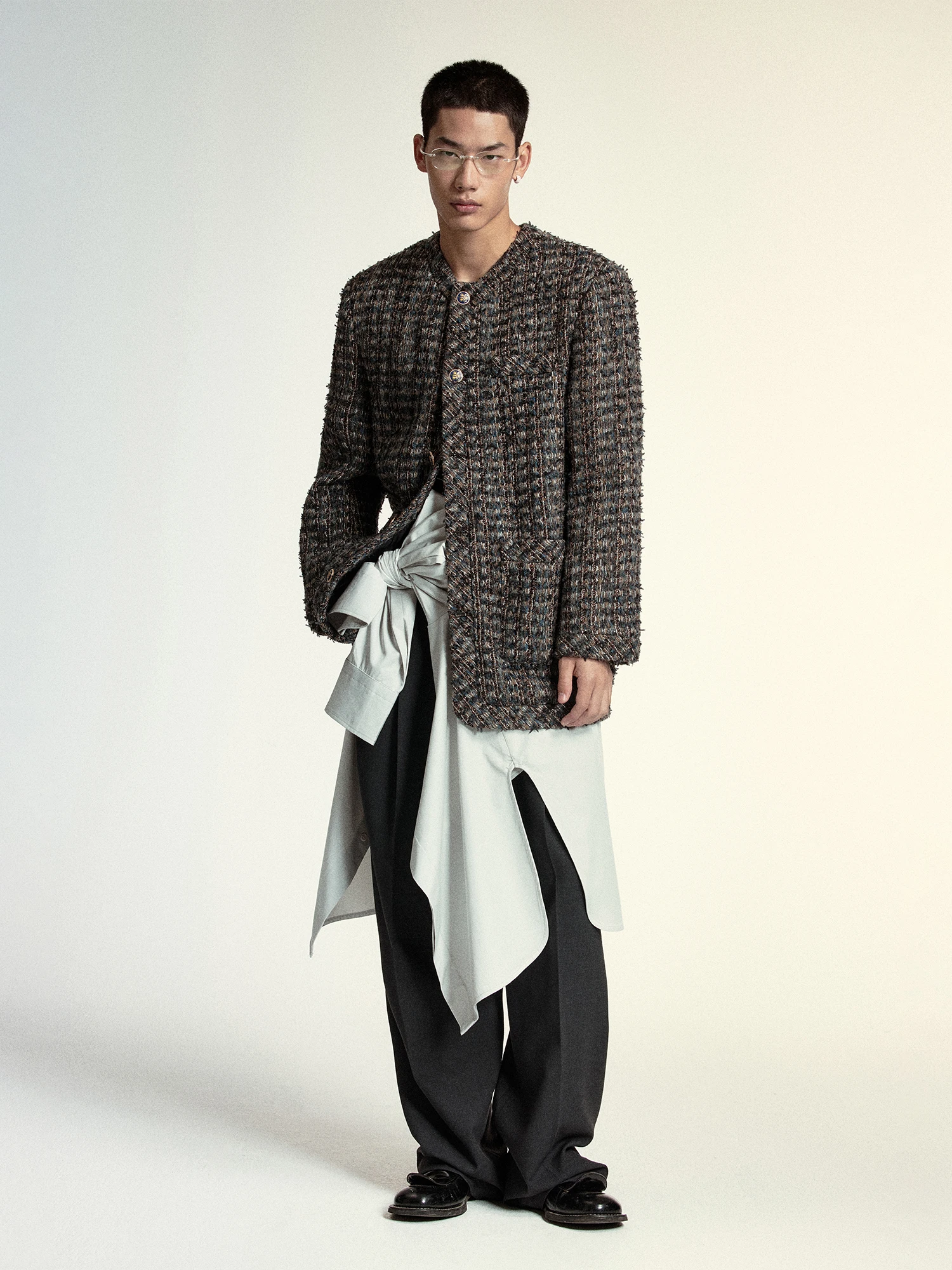 VERMO Vintage Wide Shoulder Woolen Jacket Co-ed Painted Button Thickened Knitwear Original Design Loose Fit Long Sleeve