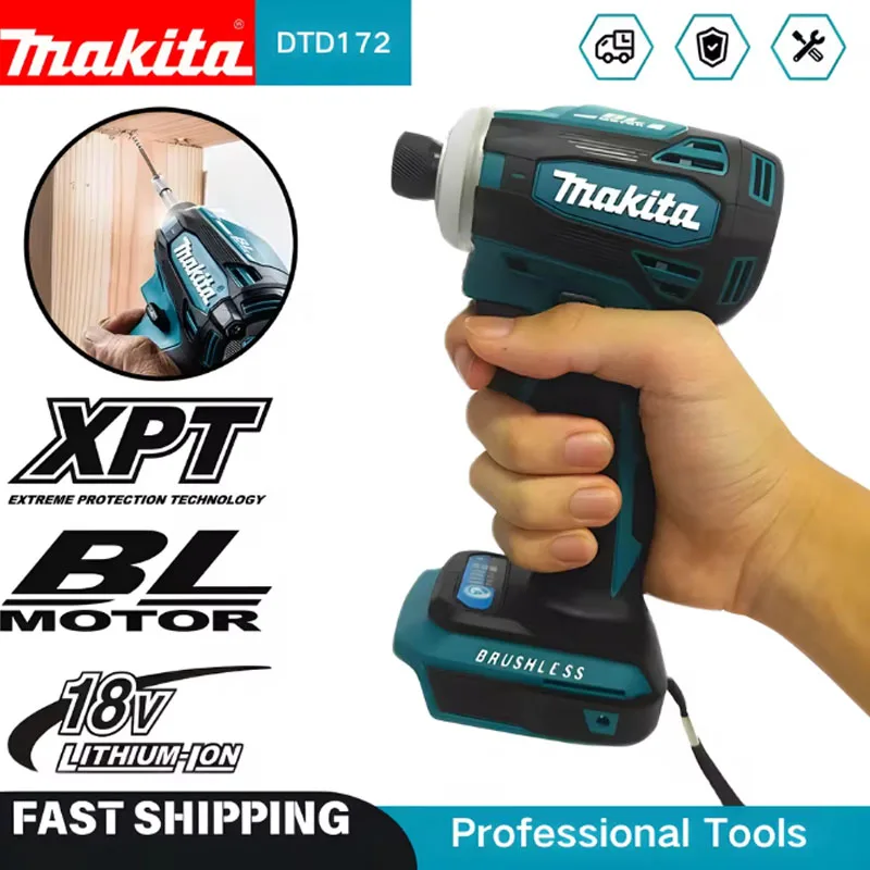 

Аккумуляторный бесщеточный ударный шуруповерт Makita DTD172 18В, электрическая отвертка, перезаряжаемый ручной электроинструмент