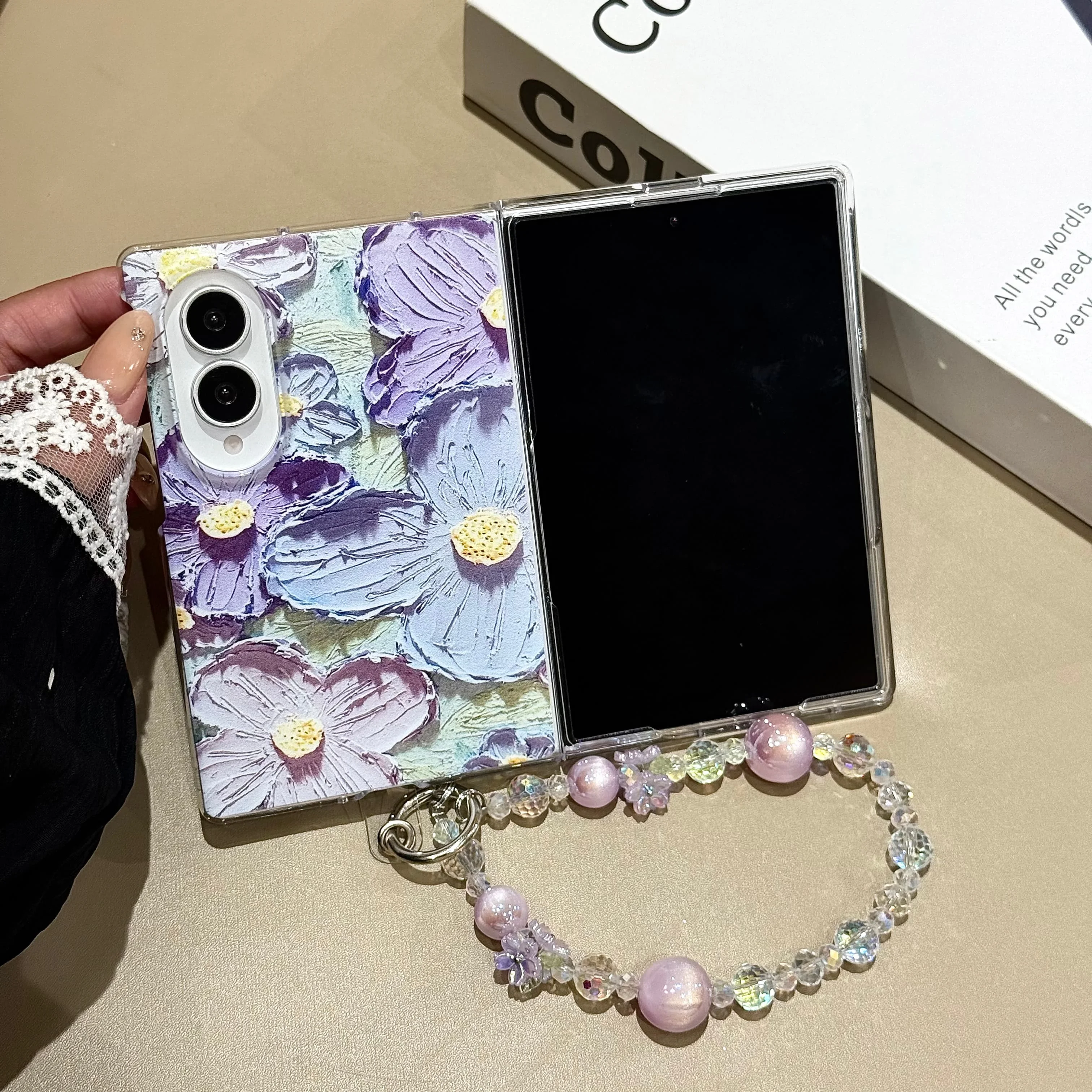 Vintage Purple Floral Foldable Phone Case For Samsung Galaxy Z Fold 8 Ultra 7 6 5 4 3 Flower Shockproof Hard Protective Cover