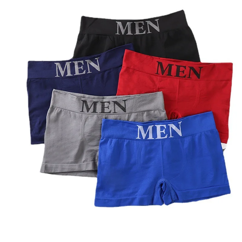 5PCS Wholesale One Size Men\'s Underwear Men\'s Mid Rise Plus Size Sports Seamless Comfortable Breathable Teen Boxer Briefs