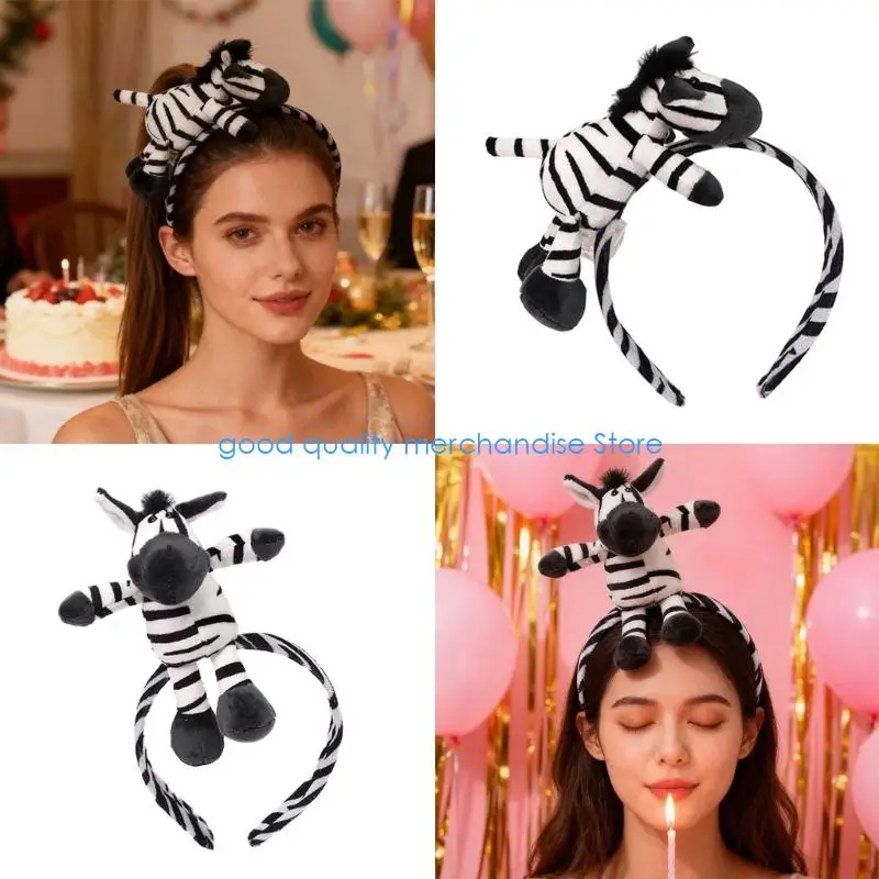 

Y5JD удобная плюшевая повязка для волос с набивными зебрами и животными, обруч для волос для косплея для взрослых и детей, и