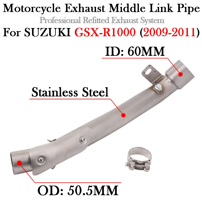 Slip On For SUZUKI GSX-R1000 GSXR1000 K9 L0 L1 2009 2010 2011 Modify Motorcycle Exhaust Middle Link Pipe Escape Mid Muffler Moto