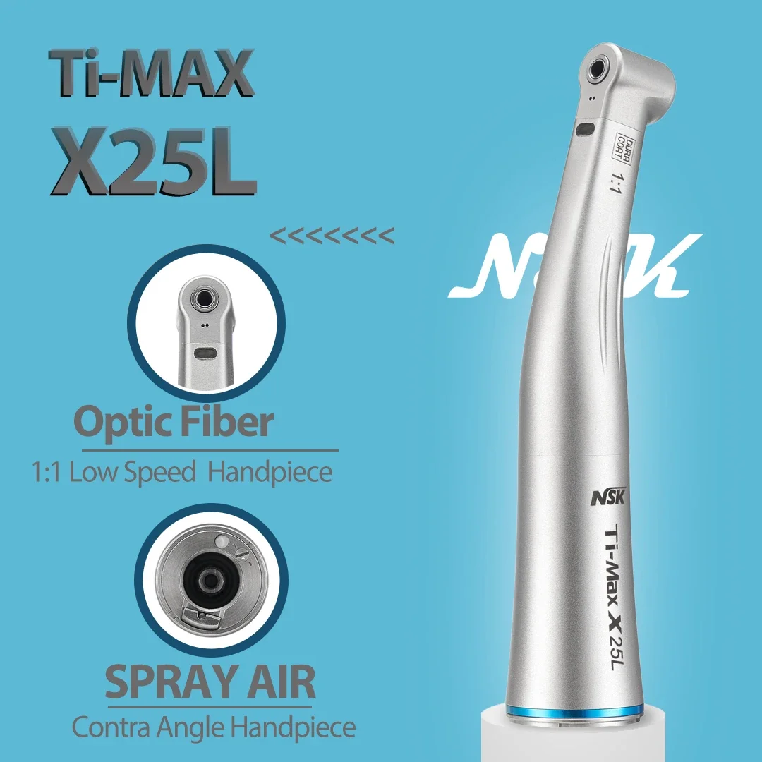 

NSK Ti-MAX X25L Низкоскоростной стоматологический наконечник 1:1 Скорость прямого привода Волоконно-оптическая система распыления Функция воздушного переключателя Стоматология Compati