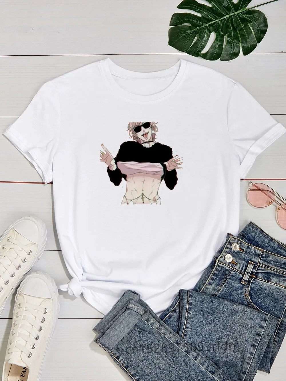 Yarichin B Club-Camiseta con estampado divertido para mujer, camisa blanca corta con cuello redondo, Y2K Basis