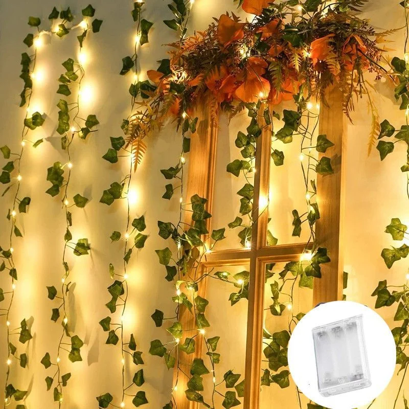 

Green Leaf String Lights LED Artificial Vine Fairy Lights Battery Powered Christmas Tree Garland Light for Weeding Home Decor