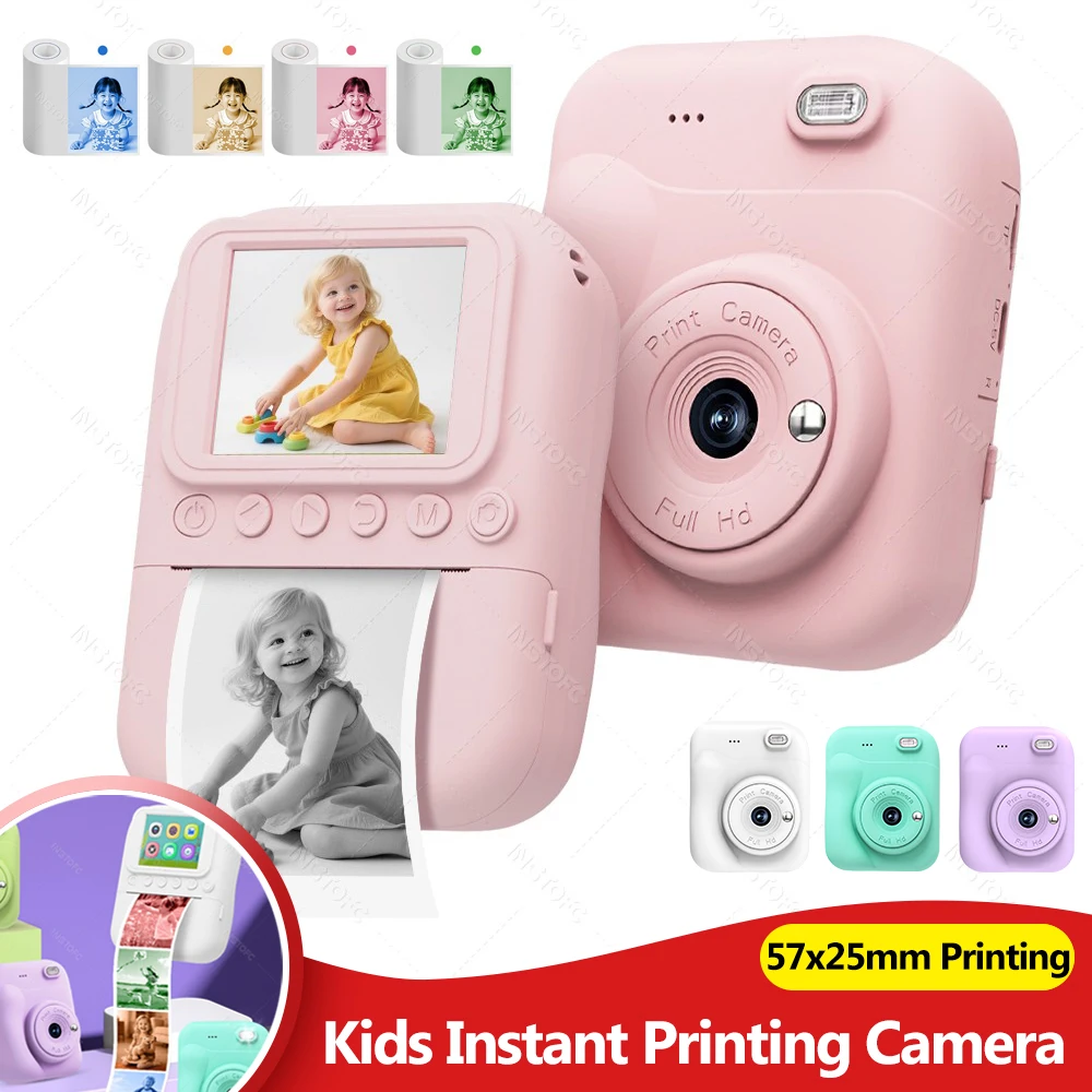 Kids Instant Camera Color Printing 2.4''IPS Thermal Printer 57x25mm Digital 1080P Photo Video Game Music For 6-12 Years Children