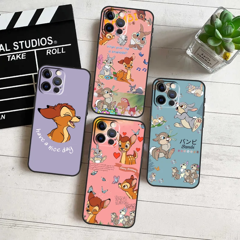 

Bambi Thumper Disney For Apple iPhone 15 14 13 12 11 Pro Max Mini XS Max X XR 7 8 6 Plus Black Phone Case