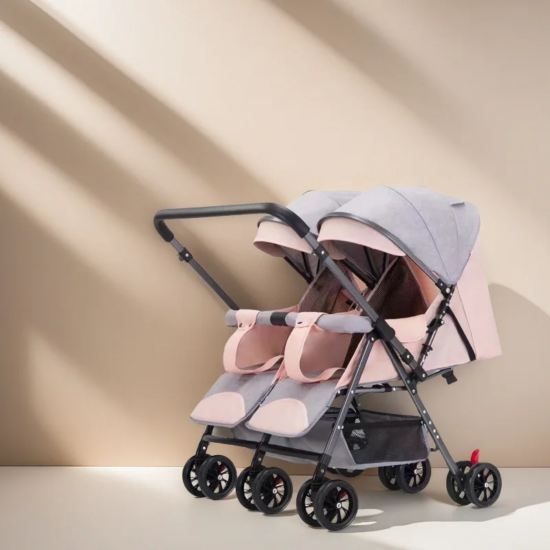 

Детская коляска для близнецов, складная, с двойным сиденьем, легкая уличная коляска с 360° ° Поворотные колеса, конструкция с откидной спинкой, подходит для лифта