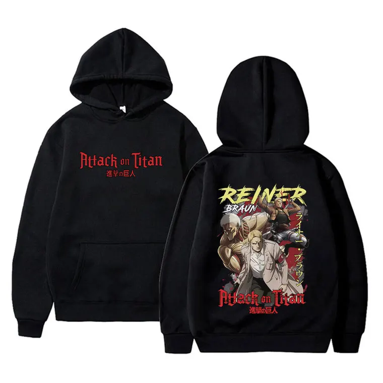 Anime Attack on Titan Reiner Braun Graphic Hoodie Men Women Cartoon Manga Merch Pullover Hoodies Male Oversized Fleece Tracksuit