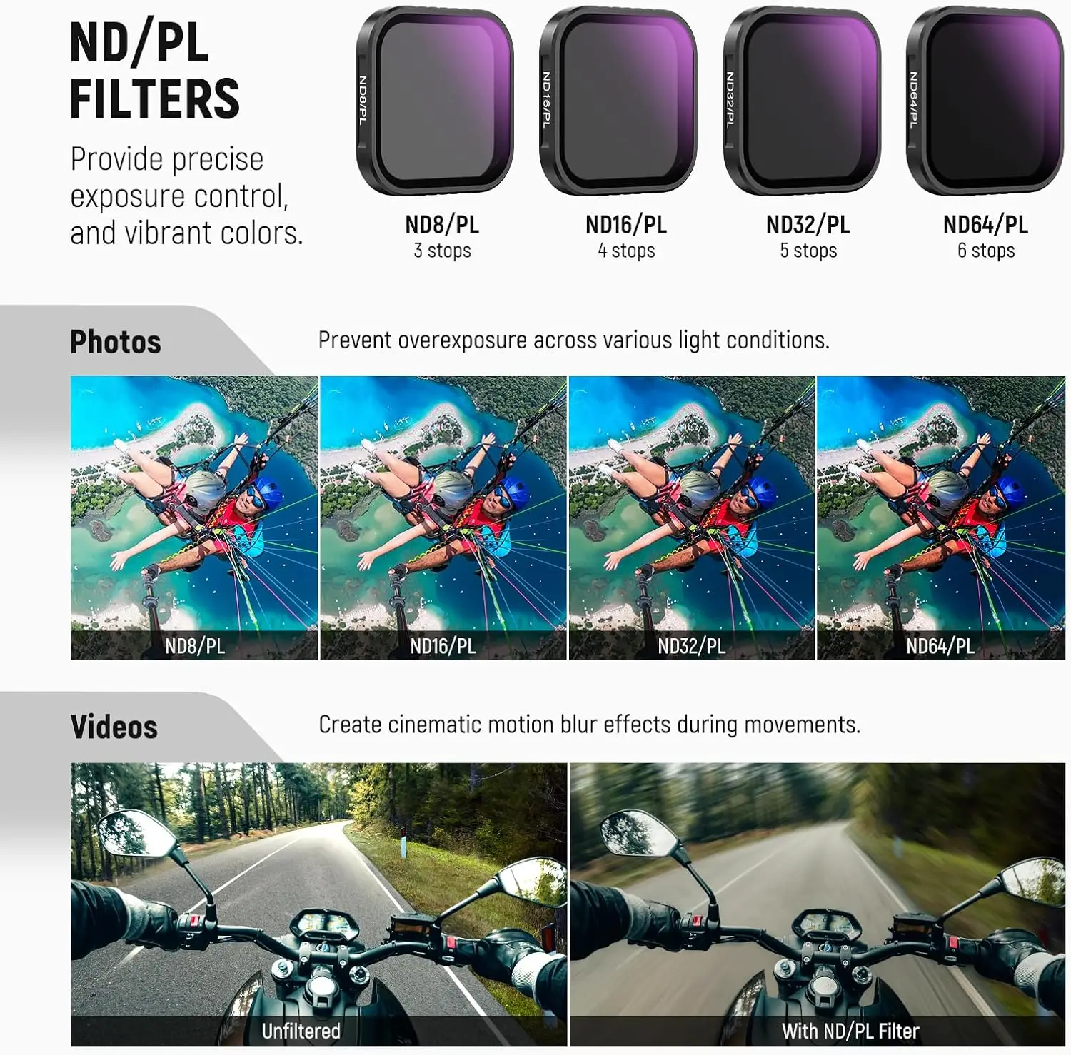 NEEWER 4er-Pack polarisiertes ND-Filterset, kompatibel mit Insta360 Ace Pro/Ace Pro 2, ND8/PL, ND16/PL, ND32/PL, ND64/PL – Detail 3