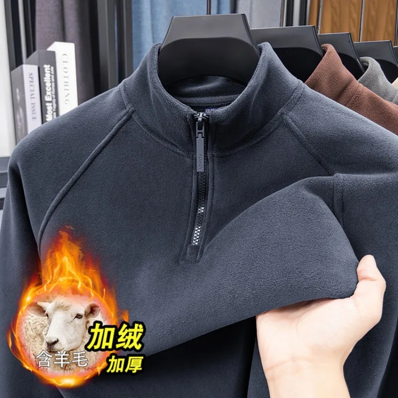 

Термальный мужской пуловер на молнии, флисовая подкладка с шерстью, плюшевый зимний свитшот, тяжелый мягкий плюш