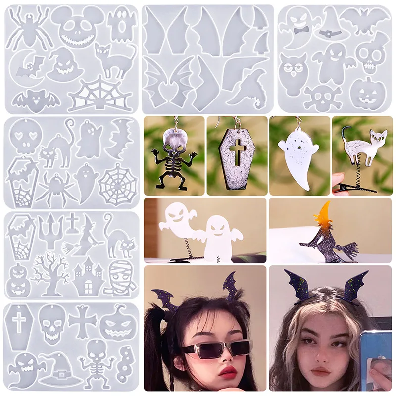 

Halloween collection Earrings/hairpins DIY silicone molds, ghosts/mummies/pumpkins and other shapes, suitable for gifts
