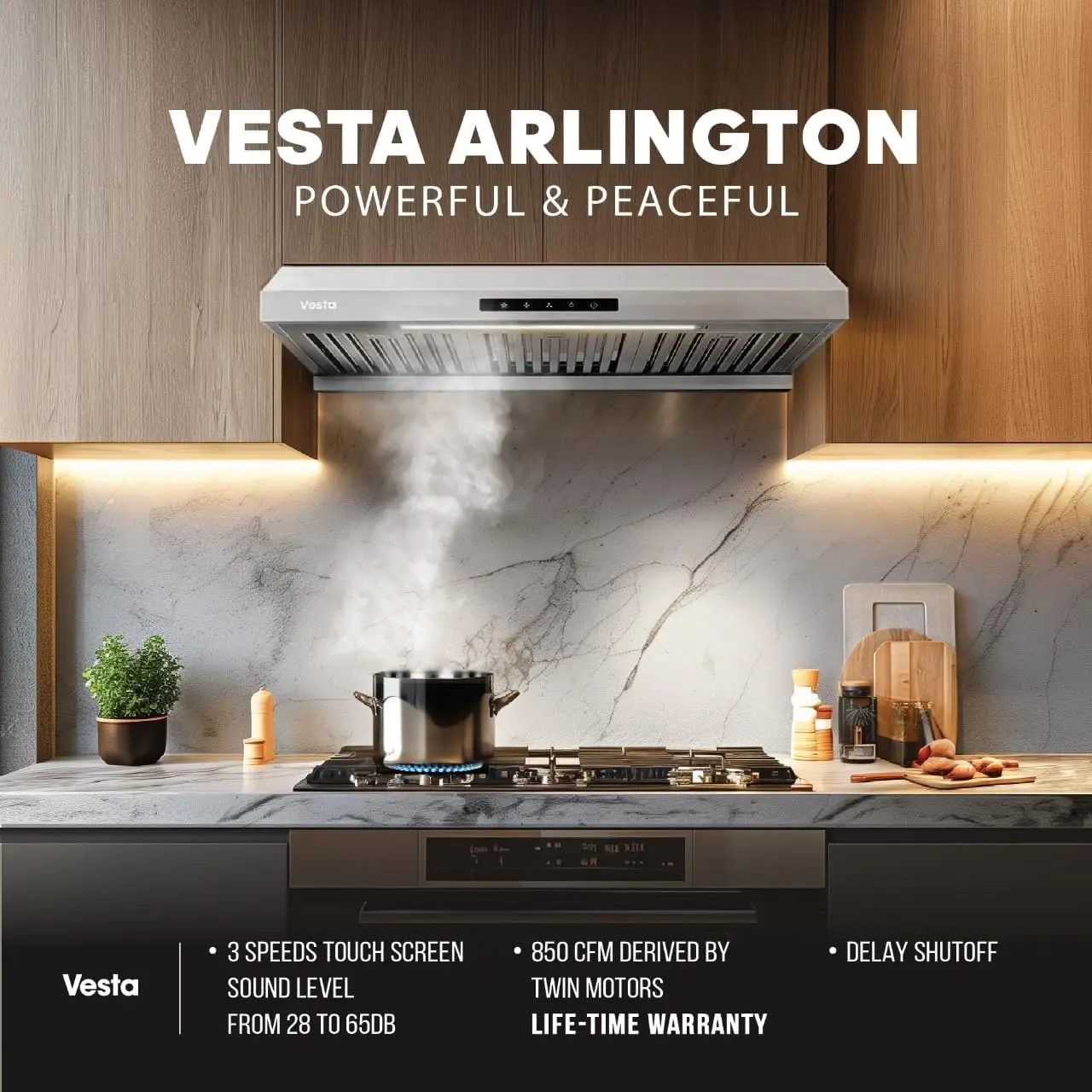 Arlington 850 CFM Powerful 30 Inch Under Cabinet Range Hood With Premium Stainless Steel Body, Twin Turbo Motors,