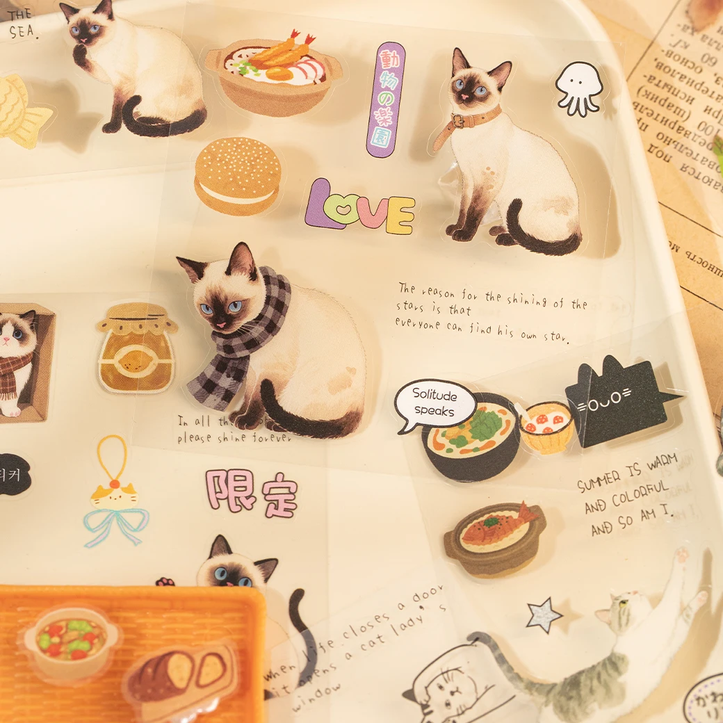 20 arkuszy/worek Urocze naklejki PET z motywem kotów, idealne do rękodzieła, scrapbookingu, dekoracji etui na telefon, notatników i innych.