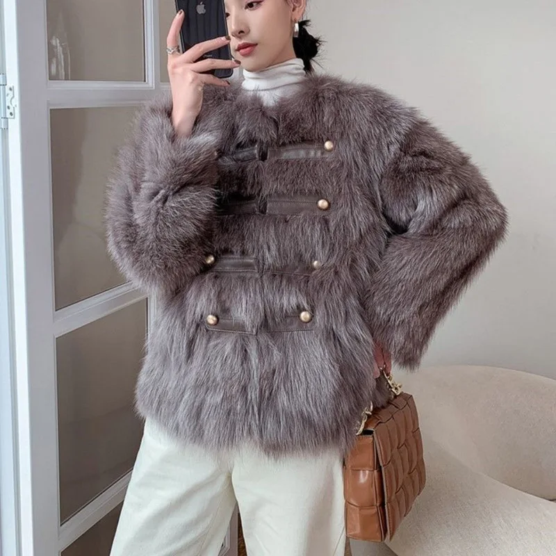 Women's Autumn Winter Top Coat Jacket Faux Fur Thick Warm New Loose Casual Design Fashion Advanced Soft Niche Versatile Skinny