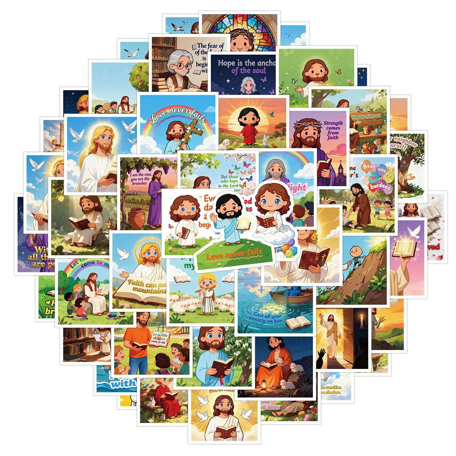 10/30/50PCS Jesus Cartoon Square Sticker DIY Phone Laptop Luggage Skateboard Graffiti Decals Fun for Kid
