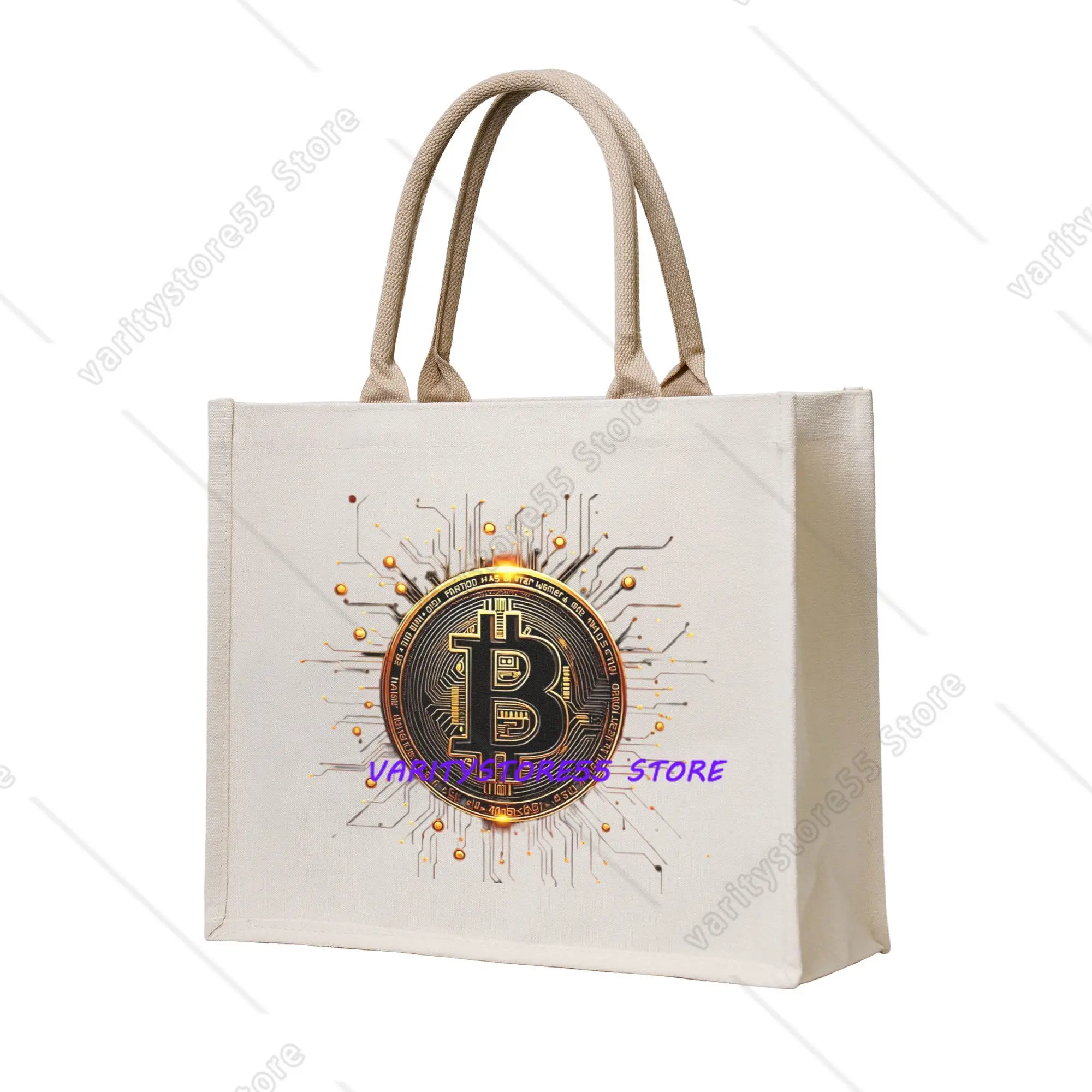 Crypto Virtual Currency Bitcoin  Grocery Tote Shopping Bag Women Custom  Shoulder Shopper Bag Large Capacity Handbag