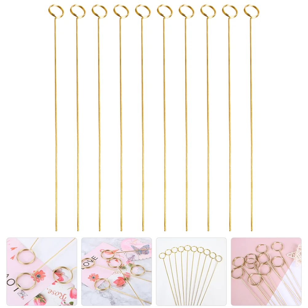 

10 Pcs Pieces Gold Round Clear Card Holders Wedding Greeting Cards Plug Floral Supplies Flower Picks Metal Pick Gift