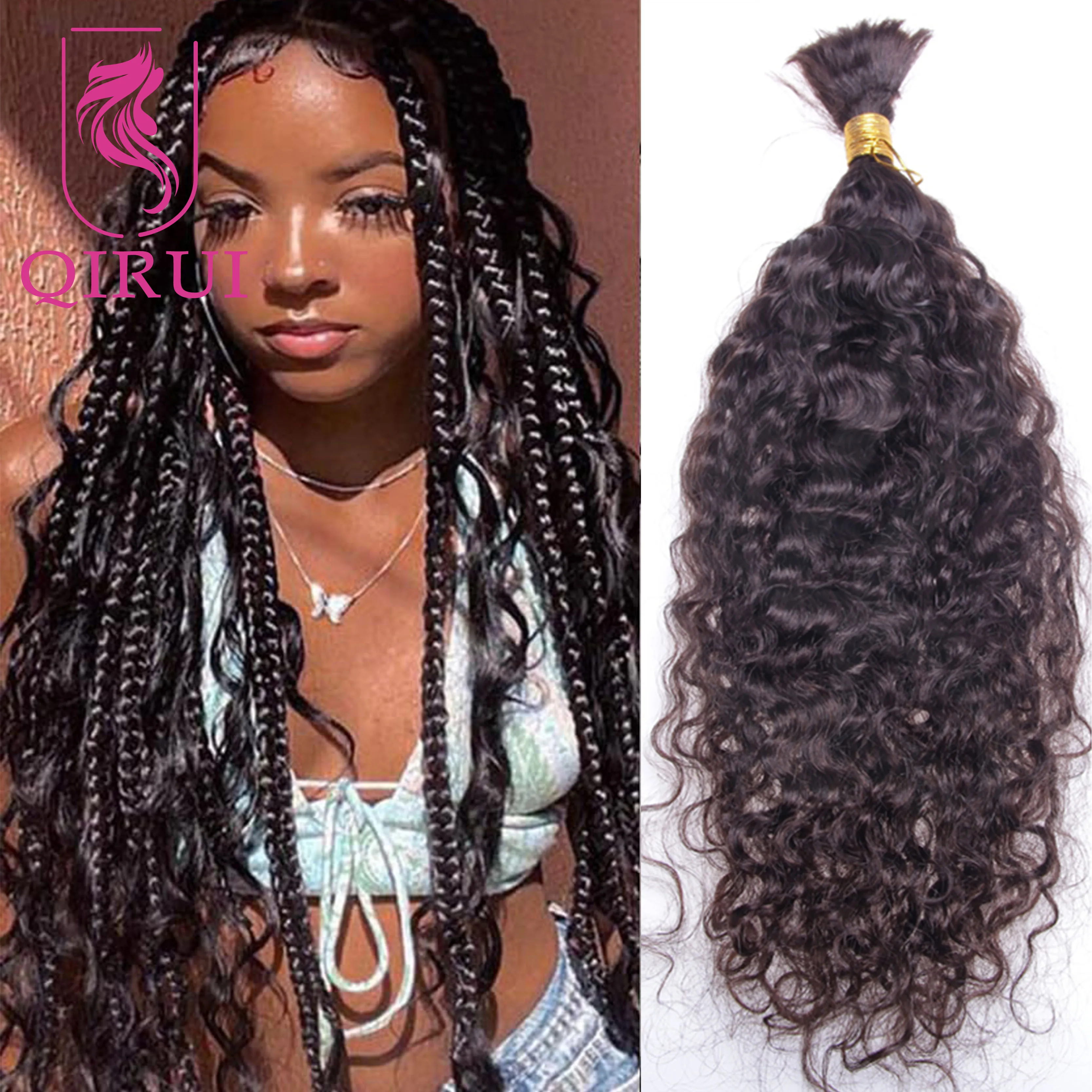 Human Bulk Water Wave Human Braiding Hair for Micro Braids Hair No Weft Human Hair Braids Extensions Loose Curl Color #1#2#4#27