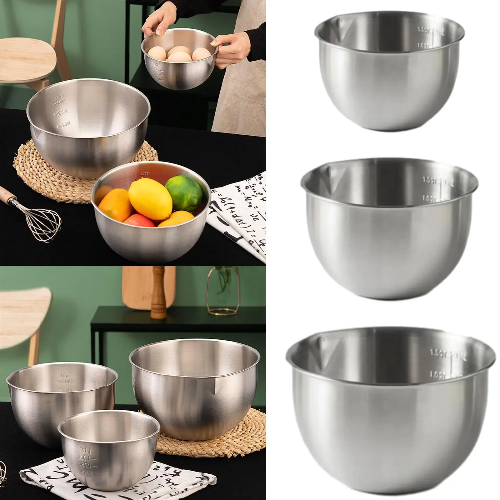 Stainless Steel Deep Mixing Bowl Kitchen Utensils Cooking Bowl Serving Bowl for Pancakes Baking Dessert Marinades Cooking
