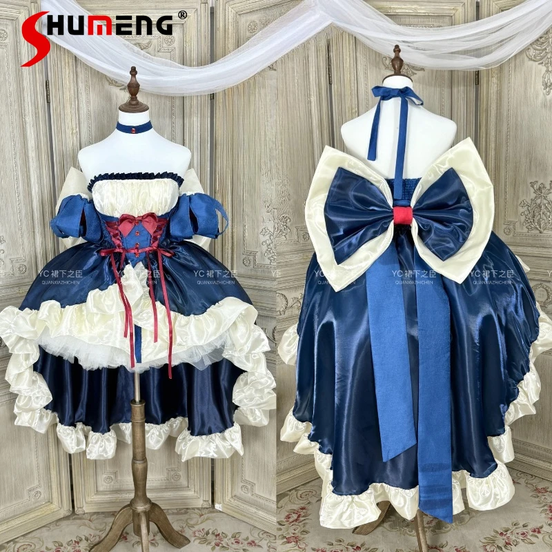 

High-end Blue Lolita Dress for Women Sweet Elegant Slim Big Bow Trailing Birthday Party Princess Dress Ladies Evening Dresses