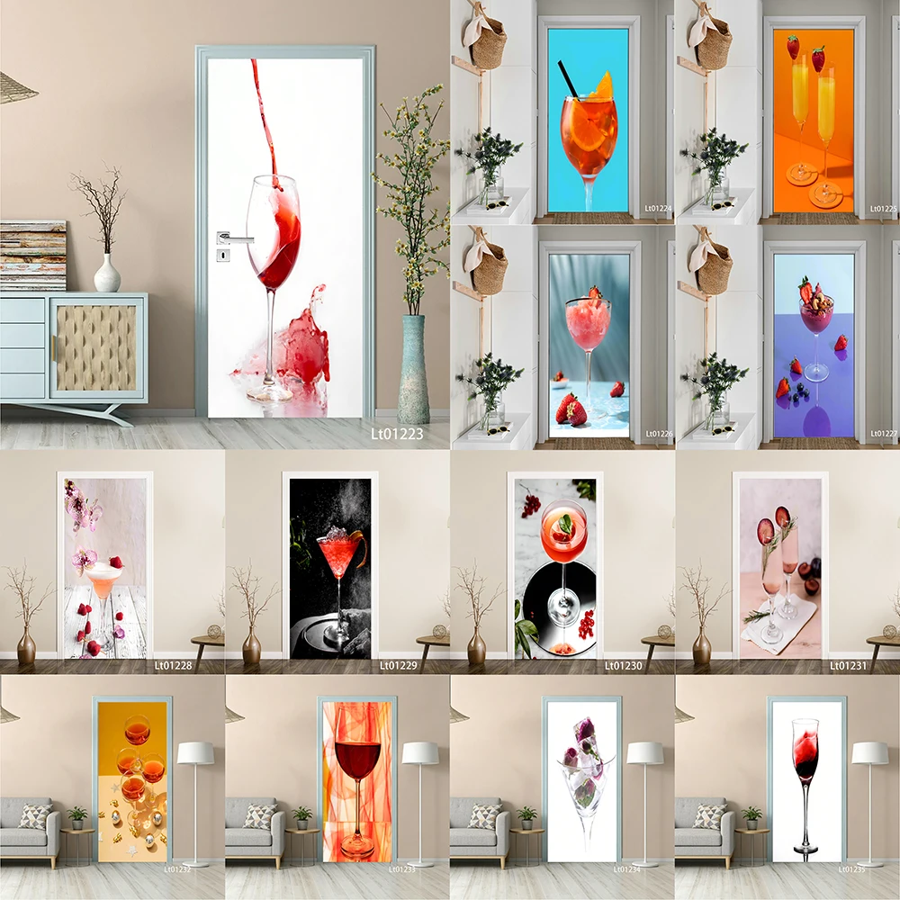 

3D Fresh Fruit Splash Door Sticker Watermelon Orange Removable Peel and Stick Self Adhesive Wallpaper Home Decor
