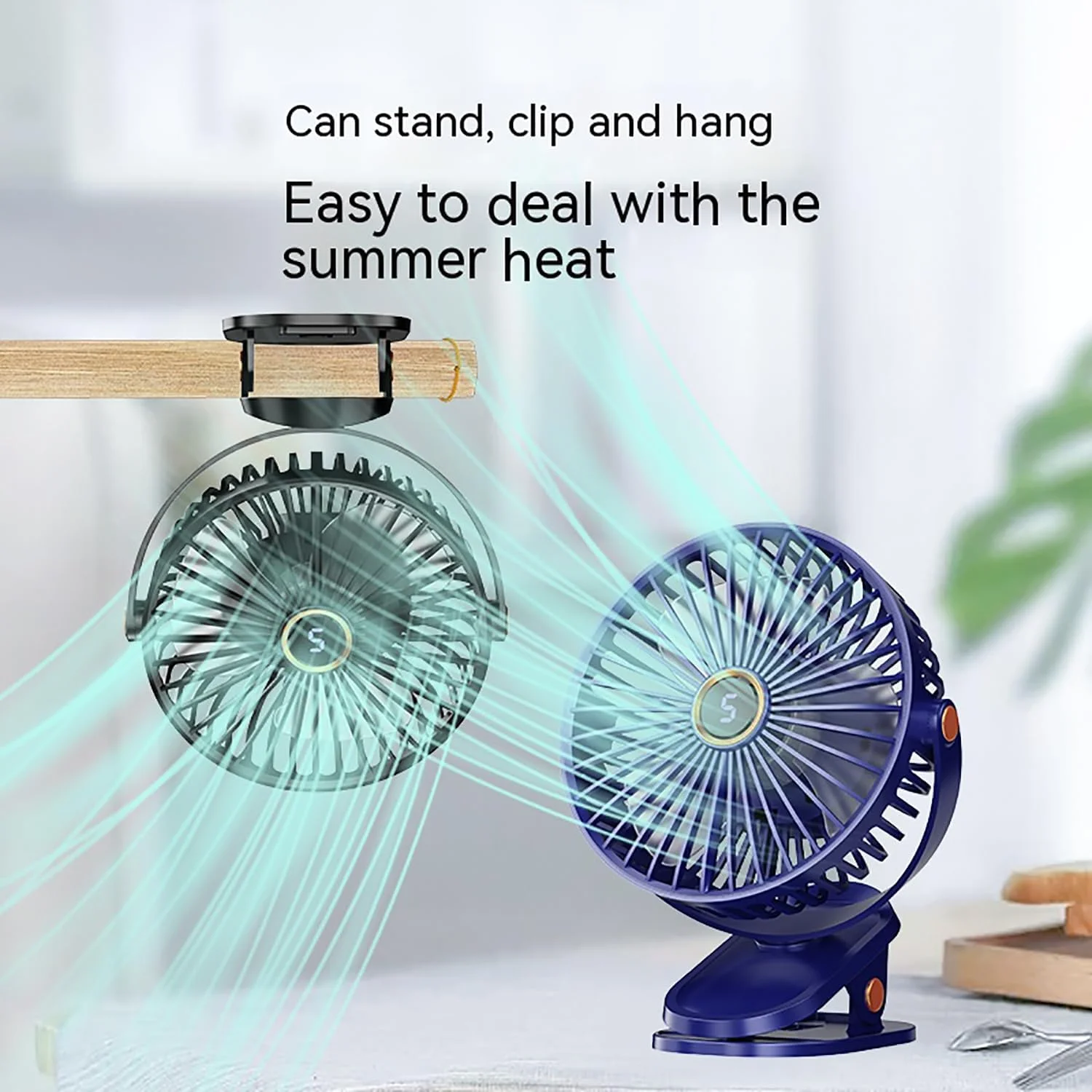 USB-Portable Clip on Fan with 5-Speed Digital Display, ° , Quiet Personal Cooling Small Table Fan, Battery Operated for  Office