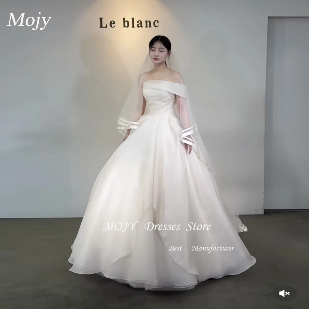

Mojy Off Shoulder Organza Korea Ball Gowns Wedding Dresses 웨딩드레스 Corset Customized Pretty Bride Gowns Plus Size Floor-Length