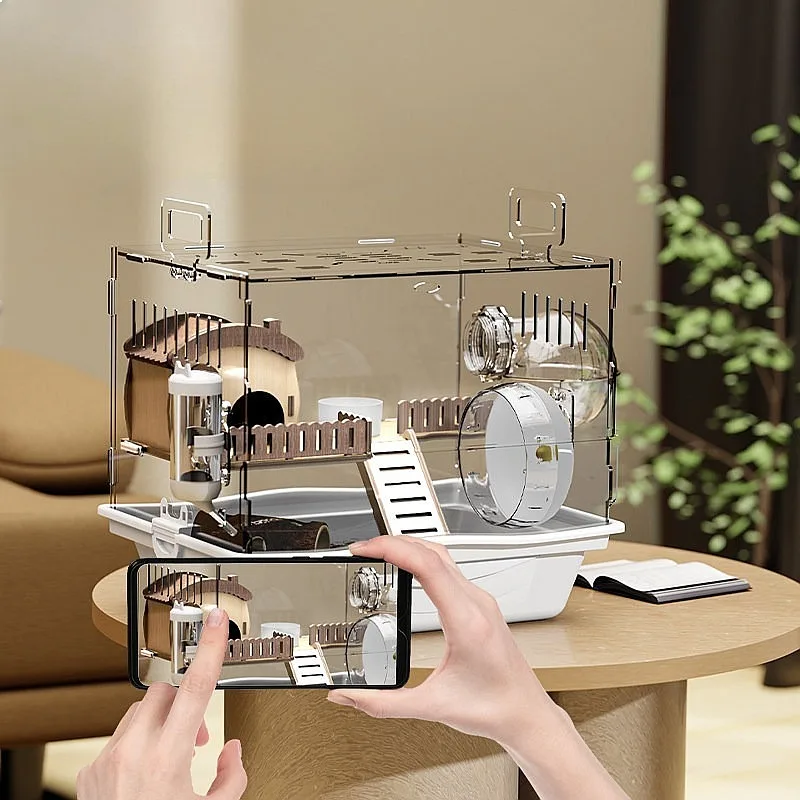 Clear Acrylic Hamster Cage Spacious Transparent Habitat for Syrian Bear Chew-Proof Panoramic View view 5