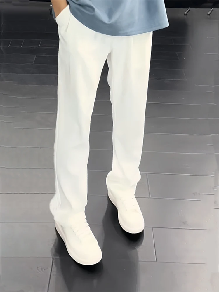 

White Neapolitan Ice Silk Men's Summer Thin Knife Flared Pants American High Waist Drapey Suit Pants Straight Leg Casual...