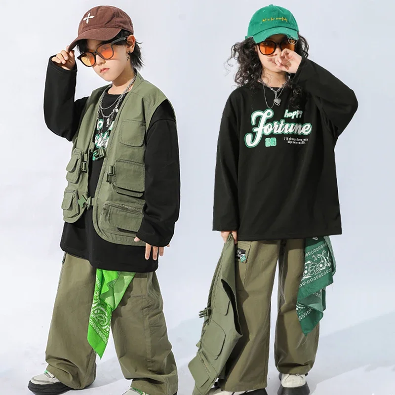 Trajes de Dança Hip Hop Infantil, Colete Solto Infantil, Roupas Hip Hop, Performance Jazz, Roupas de Palco Rave, Meninas e Meninos