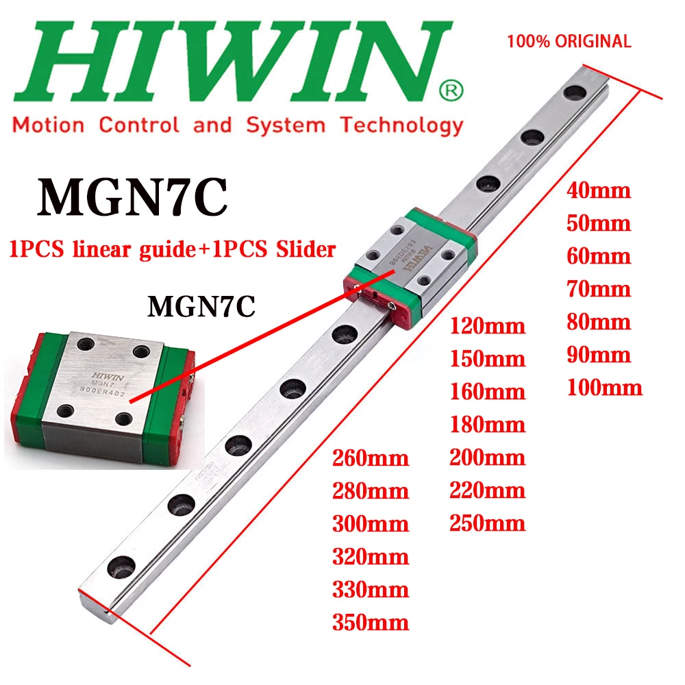 Free Shipping New HIWIN Original Genuine MGN7C MGN7 Miniature Linear Guide Rail With Slider 40 50 60 70 80 90-350mm 3D Printer