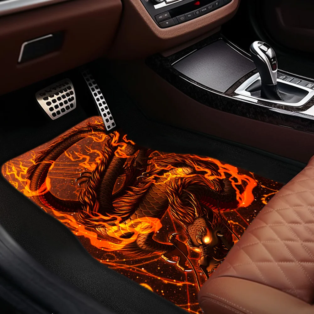 1 ud./2 uds./4 Uds. Alfombrillas de coche con diseño de Rey Dragón y llamas, universales para todas las estaciones, cómodas y duraderas, adecuadas para M