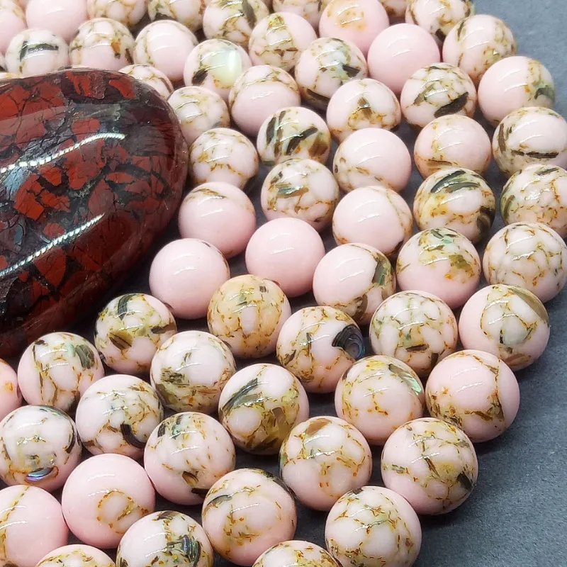Light Pink Shell Turquoise Loose Beads Natural Gemstone Smooth Round Bead for Jewelry Making Charms Bracelets